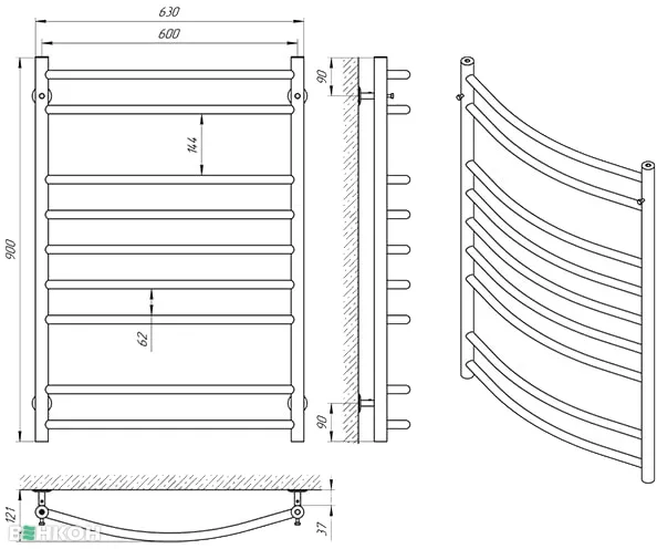 Полотенцесушитель КЛАССИК П9, 600*900