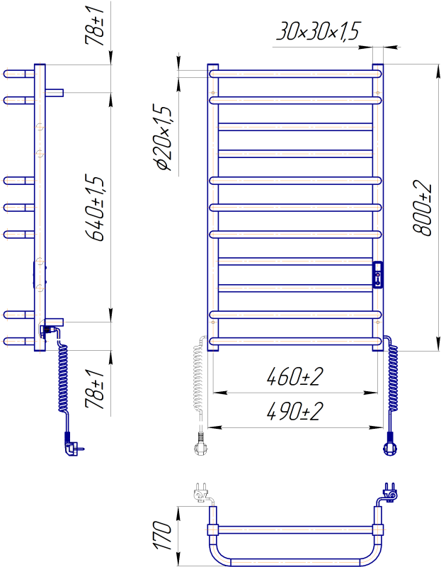 Рушникосушка ПРЕМІУМ ЛЮКС-І 800х500/170 електр. TR K