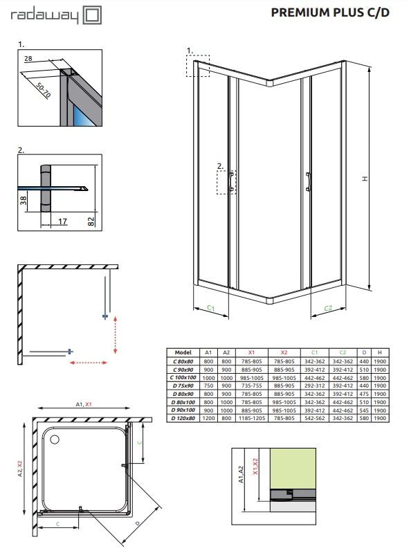 Душевая кабина Radaway Premium Plus Chrome C 90x90x190 прозрачное стекло