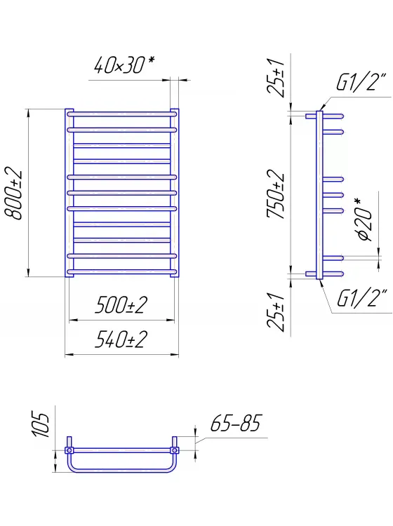 Полотенцесушитель ПРЕМИУМ ЛЮКС 800х540/500