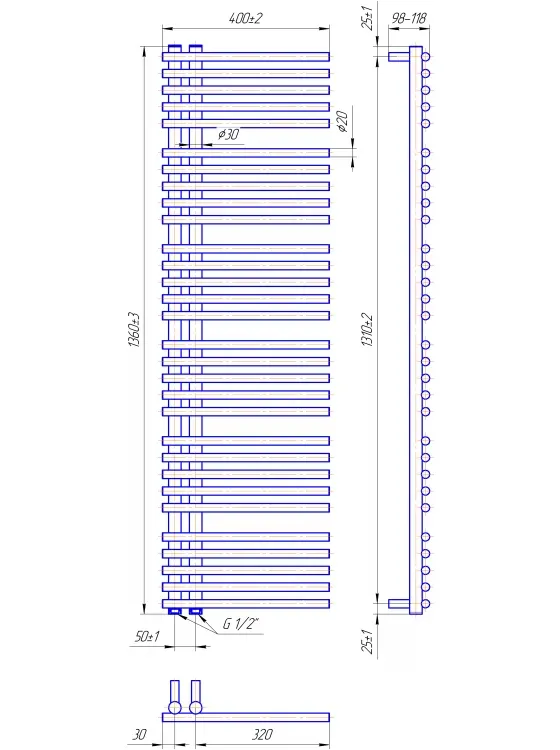 Рушникосушка ПРЕМІУМ МАРСЕЛЬ 1360х400/50