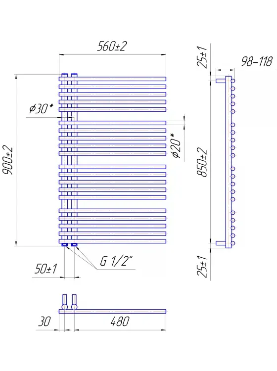 Полотенцесушитель ПРЕМИУМ МАРСЕЛЬ 900х560/50