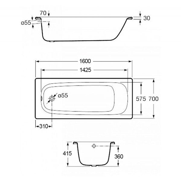 Ванна прямокутна сталева Roca CONTESA 160*70см з ніжками