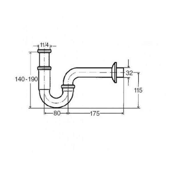 Сифон трубний з універсальним випуском Viega 1 1/4 x 1 1/4 x 60, модель 5612