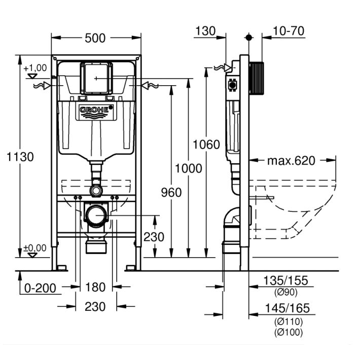 Инсталляционная система GROHE Rapid SL для унитаза 38772001