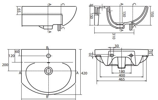 Умывальник мебельный Kolo RUNA 50см, с отверстием и переливом