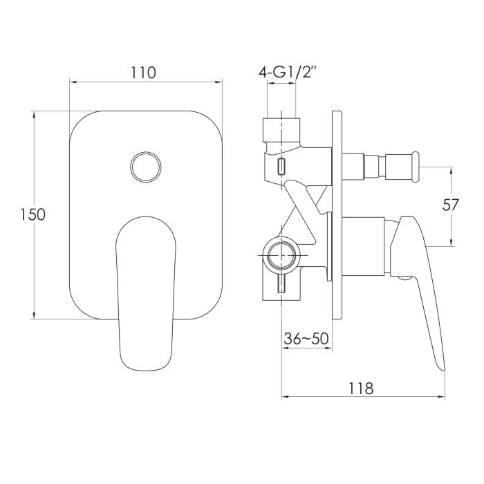 PRAHA new смеситель скрытого монтажа (2 функции), прямоугольная накладка, хром