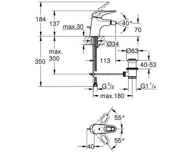EUROSTYLE смеситель для биде, однорычажный DN 15 S-Size`, хром