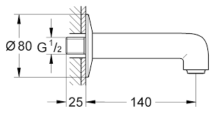 BAUCLASSIC Neutral вилив для ванни зі стіни, настінний монтаж, хром