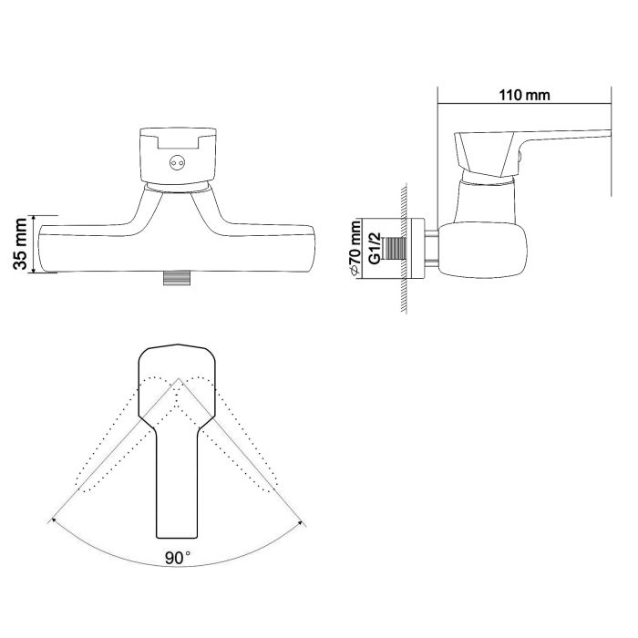 ROCK змішувач для душу одноважільний, хром 35 мм