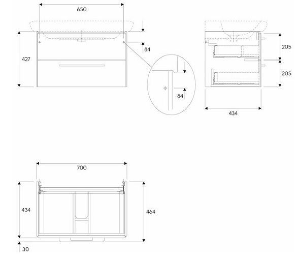 Тумба под умывальник Kolo LIFE 80 см с двумя ящиками, серый глянец