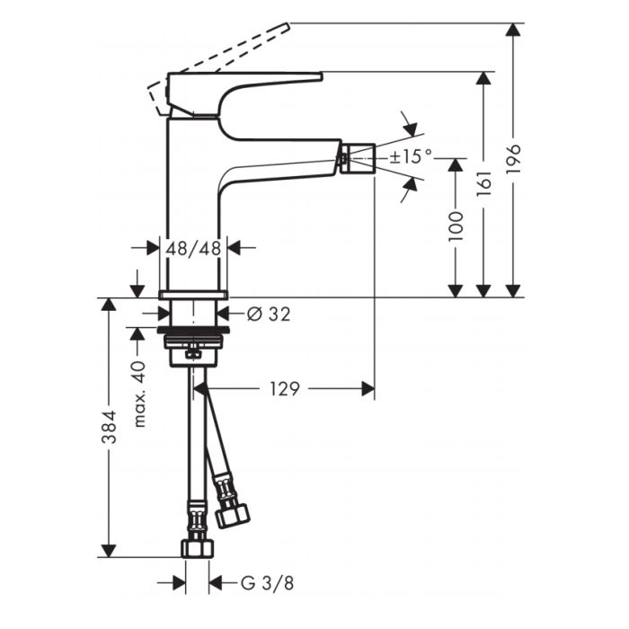 METROPOL смеситель для биде однорычажный с петлеобразной ручкой и сливным гарнитуром Push-Open, хром
