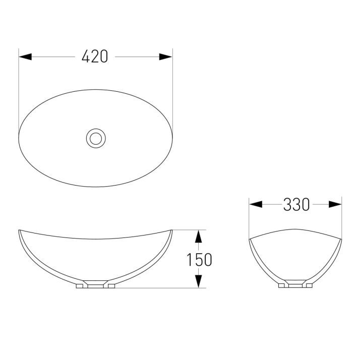 Умывальник овальный Volle 40,5*33*14см накладной, матовый черный