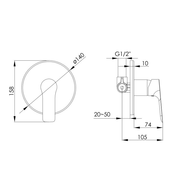 KUCERA смеситель скрытого монтажа (1 функция), круглая накладка, хром