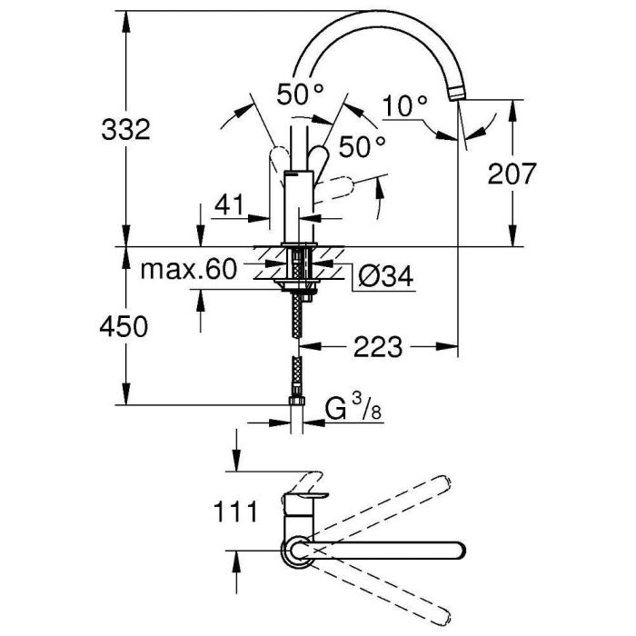 EUROSMART Cosmopolitan смеситель однорычажный для мойки, хром