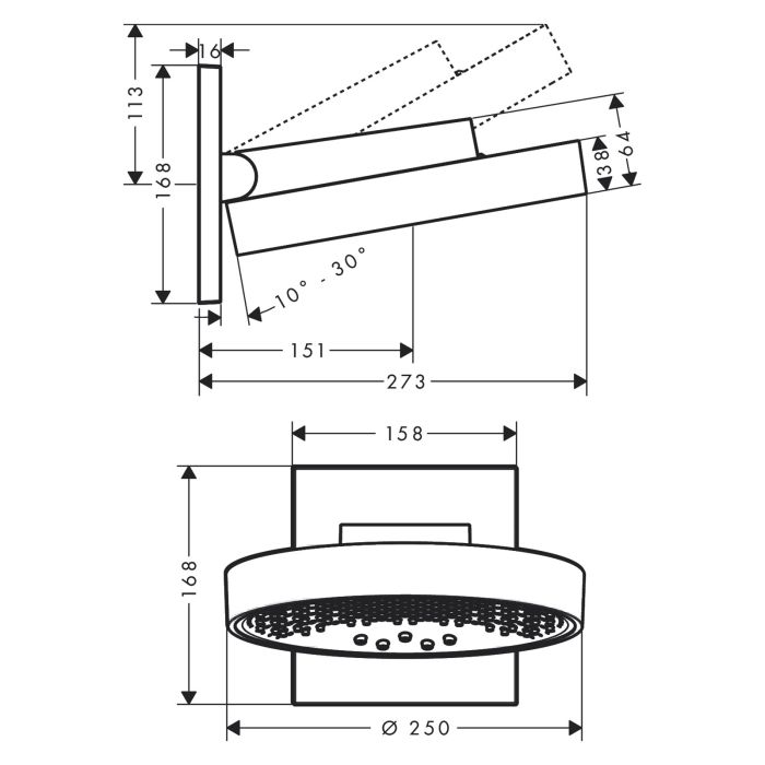 Верхній душ Hansgrohe RAINFINITY 250 3jet із настінним з'єднувачем, білий матовий