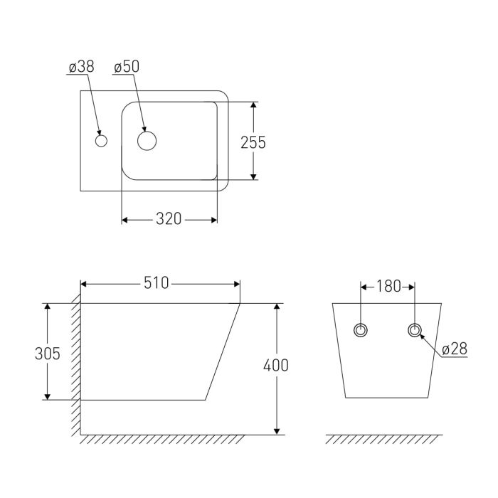 Біде підвісне Volle LIBRA 51*34,5*30,5 см