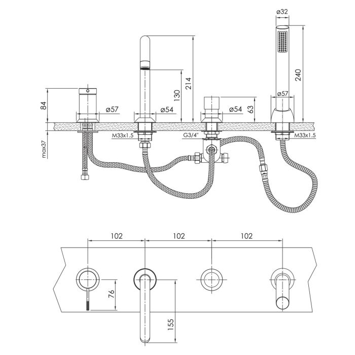 BRENTA змішувач для ванни врізний, нікель