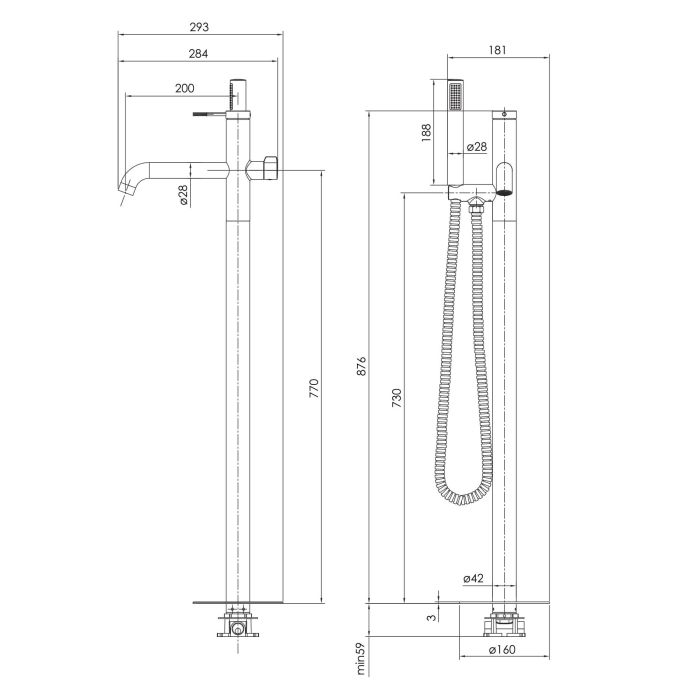 BRENTA змішувач для ванни окремий, нікель, 35 мм