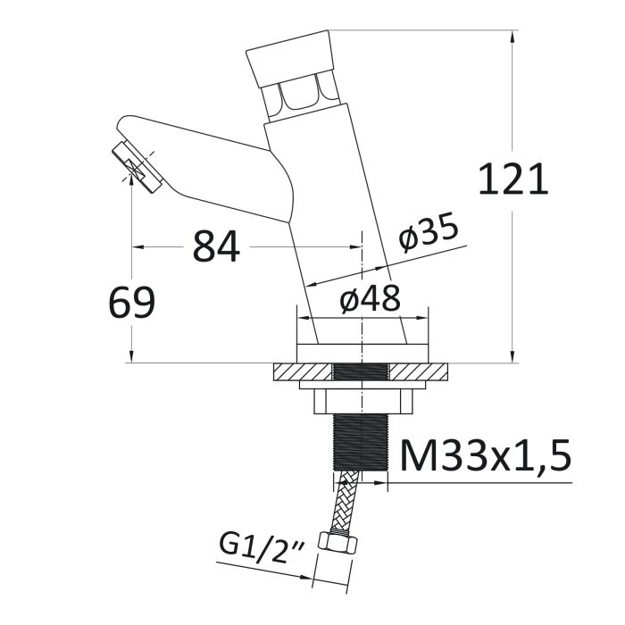 PUSH кран для холодної води, натискний, хром