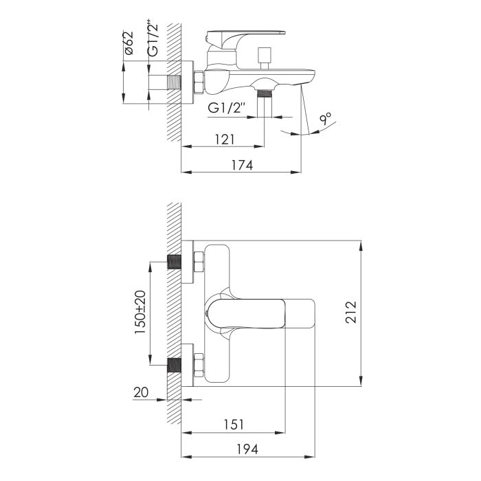 BILINA змішувач для ванни, нікель 35 мм