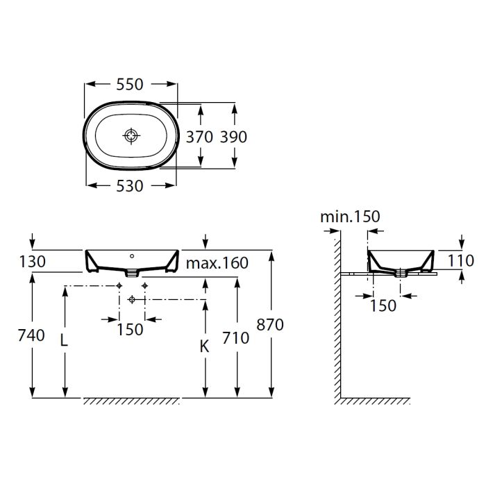 Умывальник Roca GAP 55см, без отверстия под смеситель