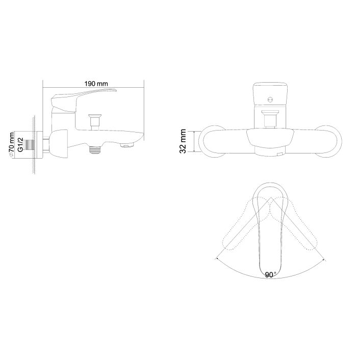 JET змішувач для ванни одноважільний, хром, 35 мм