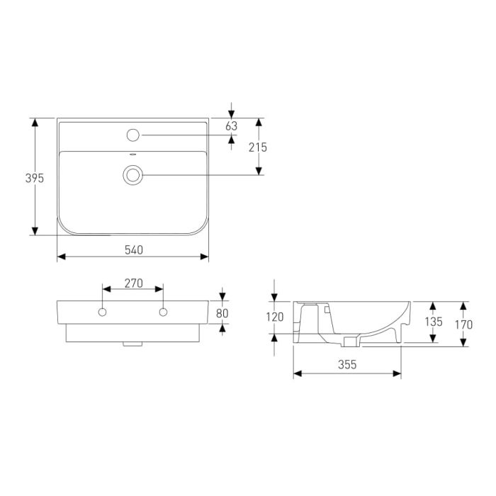 Умывальник Volle SOLO 55*40*17 см, антрацит мат
