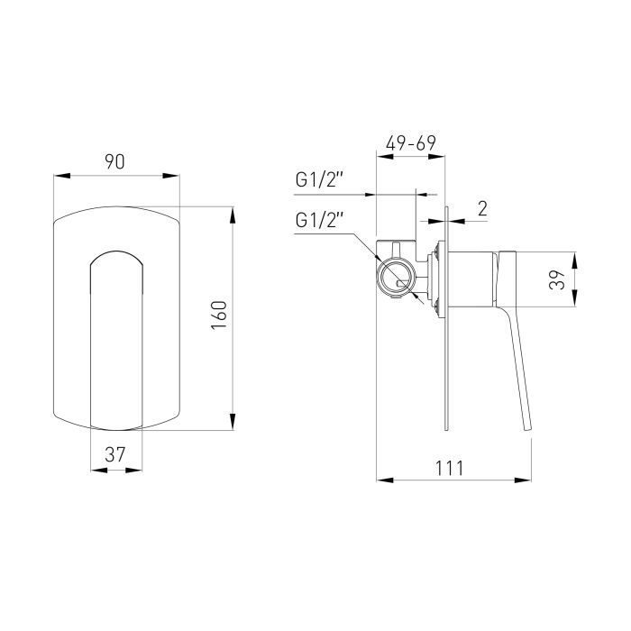 SOLO смеситель для душа скрытого монтажа, 25мм, pistola gris