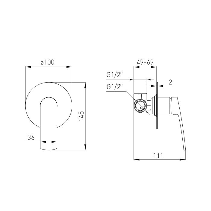 CANTE змішувач для душу прихованого монтажу, 25 мм, cromo