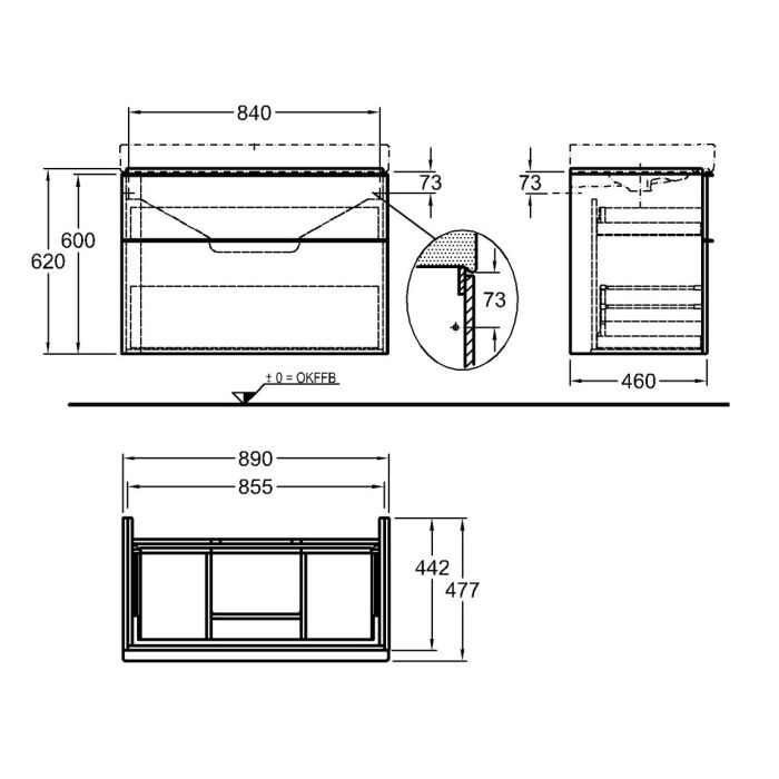 Тумба под умывальник Geberit ICON 89*62*47,7см, платина глянец, лак