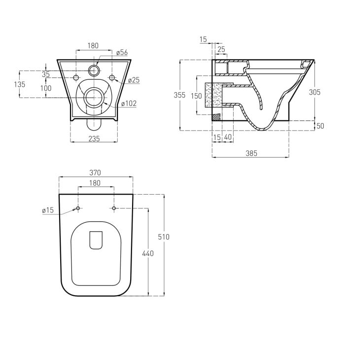 Набор инсталляционный: LEON Rimless унитаз подвесной, сиденье Slim slow-closing, VOLLE MASTER инсталляция, клавиша хром
