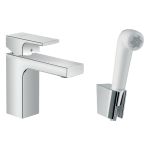 Змішувач для умивальника Hansgrohe VERNIS SHAPE, 100 з гігієнічною білою лійкою