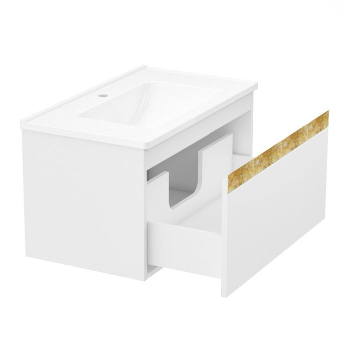 Комплект мебели Volle CLASSIC NEO 80см, blanco: тумба подвесная, 1 ящик + умывальник мебельный