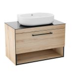 Комплект мебели Imprese BLACK EDGE 90см, дуб: тумба подвесная со столешницей 1 ящик + умывальник накладной