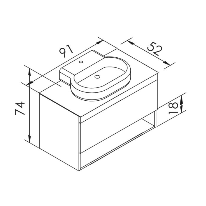 Комплект мебели Imprese BLACK EDGE 90см, дуб: тумба подвесная со столешницей 1 ящик + умывальник накладной