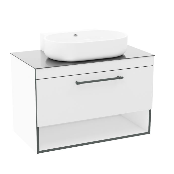 Комплект мебели Imprese BLACK EDGE 90см, белый: тумба подвесная со столешницей 1 ящик + умывальник накладной