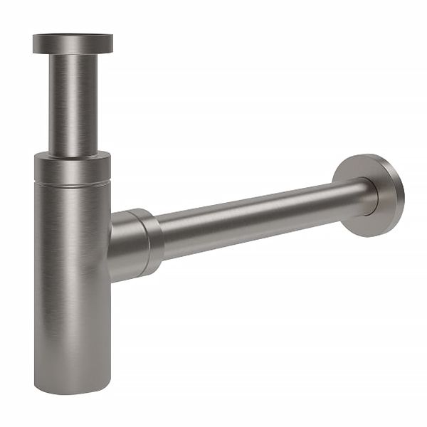 Сифон для умывальника Volle с цилиндрической колбой, латунь, 1 1/4", патрубок Ø32 мм, cepillado níquel