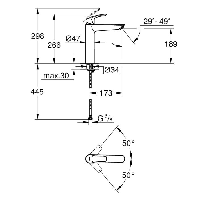 Змішувач для умивальника Grohe EUROSMART NEW XL-Size, хром