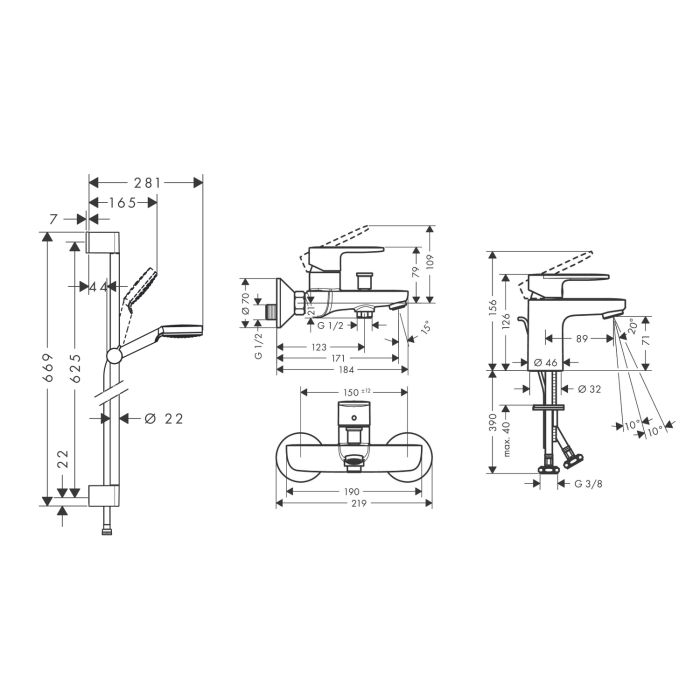 VERNIS BLEND набір змішувачів для ванни, раковина 70 (71550000+71440000+26533400)