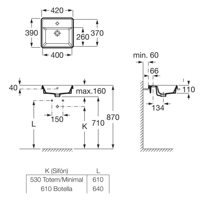 Умивальник квадратний Roca GAP 42*49 з отвором під змішувач