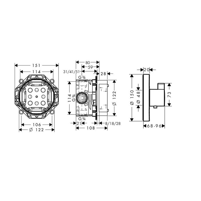 SHOWERSELECT S термостат для душу+IBOX universal прихована частина для змішувача (у ПОДАРУНОК)