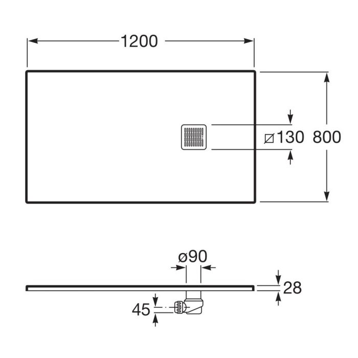 Душевой поддон 120*80 Roca TERRAN из искусственного камня, с трапом и сифоном