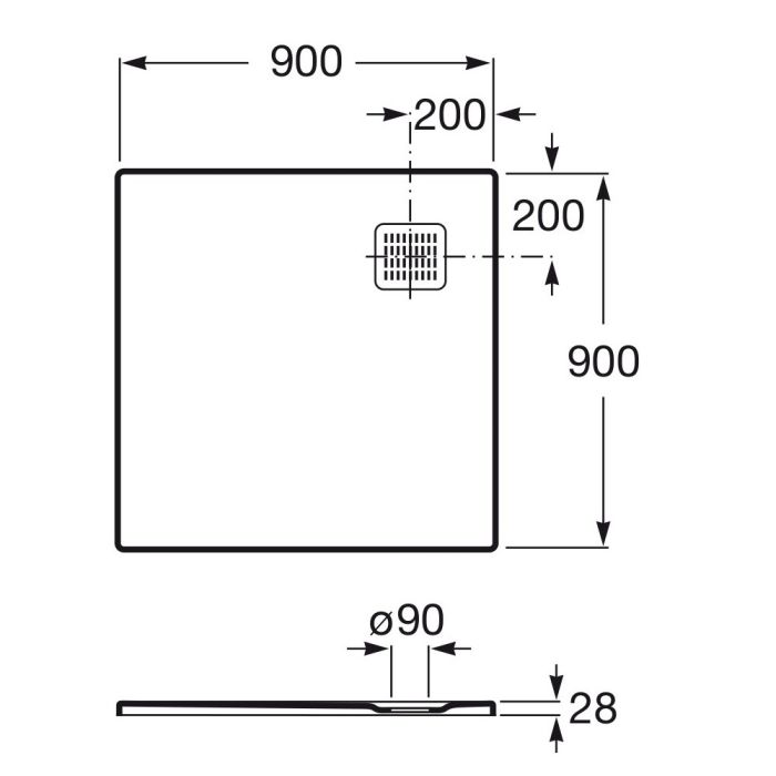 Душевой поддон 90*90 Roca TERRAN из искусственного камня с трапом и сифоном