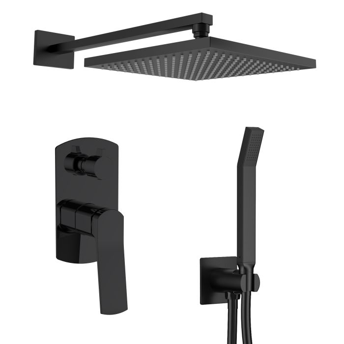 Душевая система Volle скрытого монтажа, смеситель SOLO, верхний душ 255х255мм, черный матовый