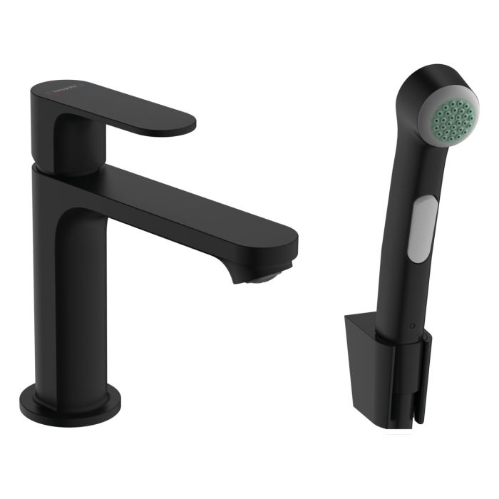 Смеситель для умывальника Hansgrohe REBRIS S 110, с гигиенической лейкой, черный матовый