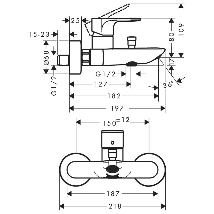 Смеситель для ванны Hansgrohe REBRIS E, хром