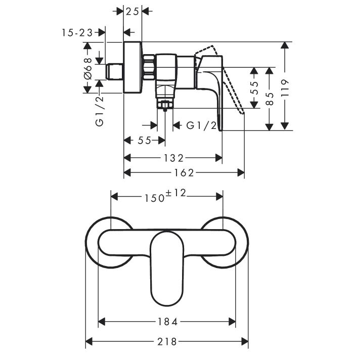 Змішувач для душу Hansgrohe REBRIS S, хром