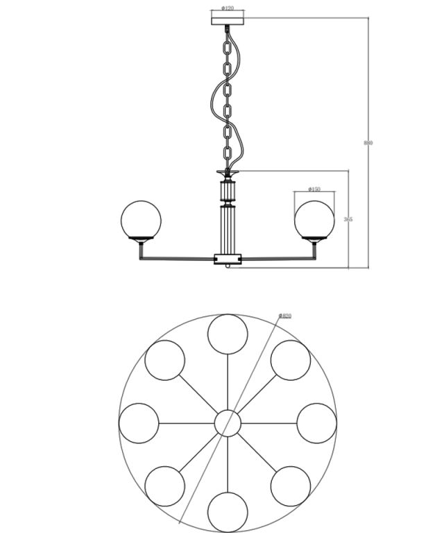 Люстра Edlin PL321163-8 Amiria E27 8x12W IP20 латунный