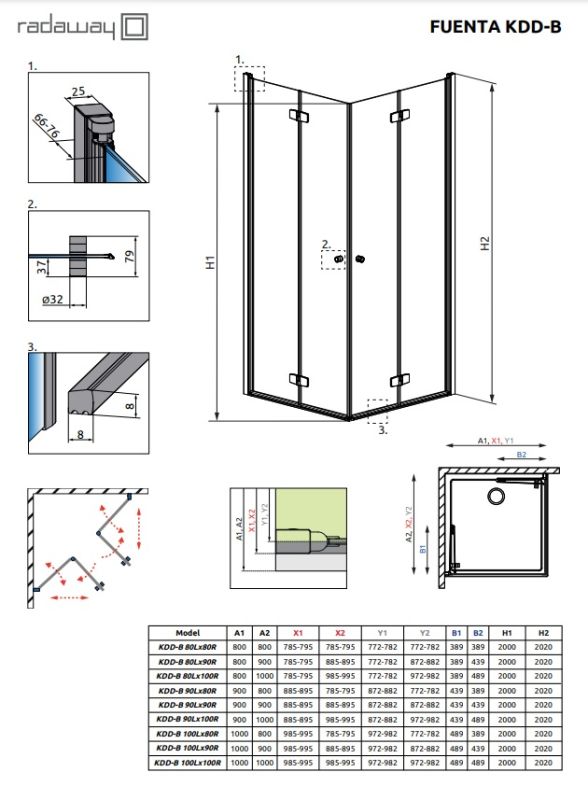 Душевая кабина Radaway Fuenta New Chrome KDD B 900Lx900Rx2020 прозрачное стекло